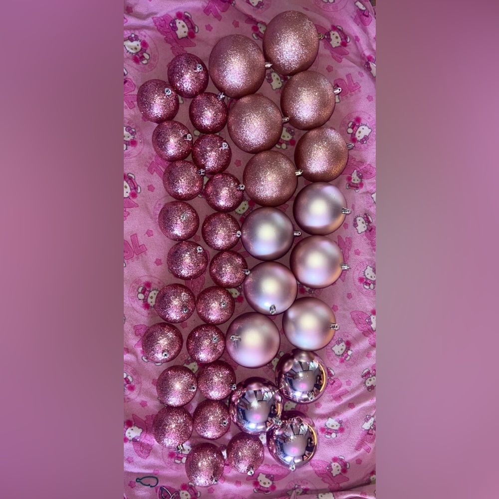 36 Ornaments set Rose Gold Pink, glitter, Metallic Holiday Ornaments - Picture 6 of 13